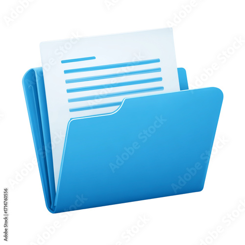 Blue folder with document isolated on transparent background for file management