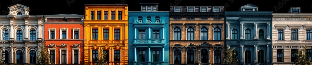 Fototapeta premium Vibrant Facades of Historic Buildings Captured in Colorful Urban Scene
