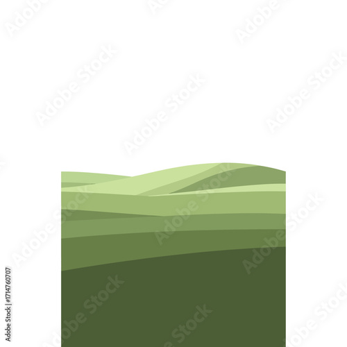 A minimalist illustration of rolling green hills under a clear, bright sky, evoking a sense of tranquility.