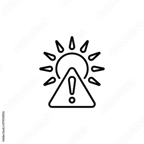 Warning sign for intense sunlight and heat danger with exclamation mark