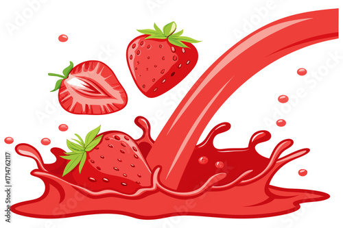 Fresh Strawberries Splashing in Juice Vector Illustration