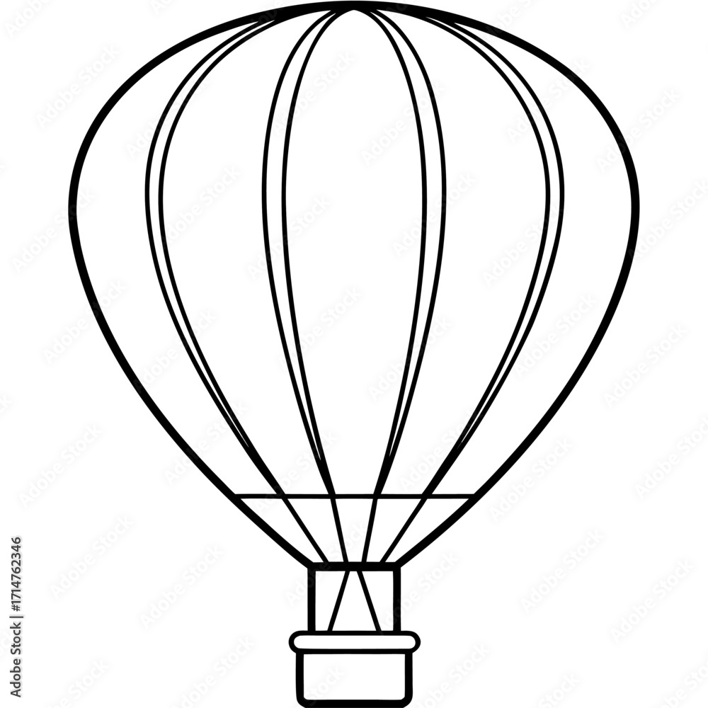 Fototapeta premium Outline Drawing of a Hot Air Balloon, Minimalist Travel Vector, Air Balloon Illustration, Stylish Adventure Design