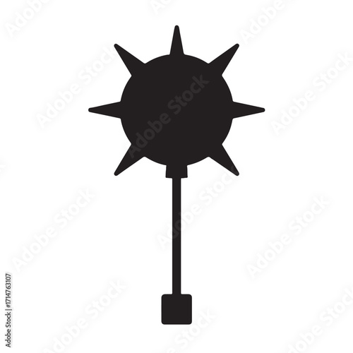 Vector art of a black silhouette of a medieval spiked mace