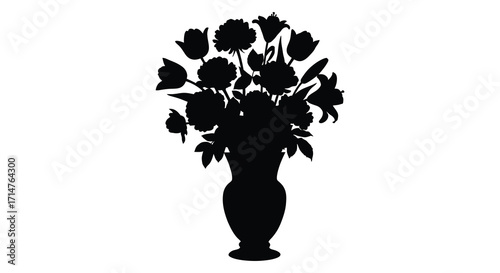 A striking black silhouette of a floral bouquet in a vase