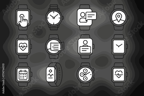 Hub interactive luxury tracking interface icons vector smartwatch notification health wristwatch icon