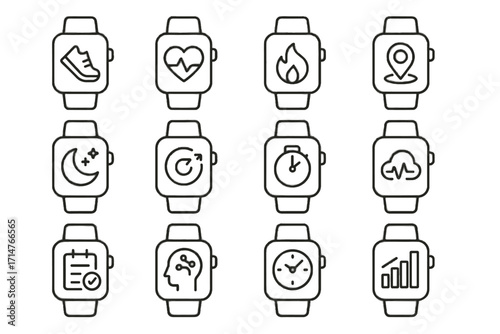 Vector icon sports sleep interactive monitoring device watch fitness smartwatch workout connected