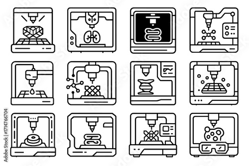 Predictive bioprinter device icons vector cellular printer icon interactive bio unit digital