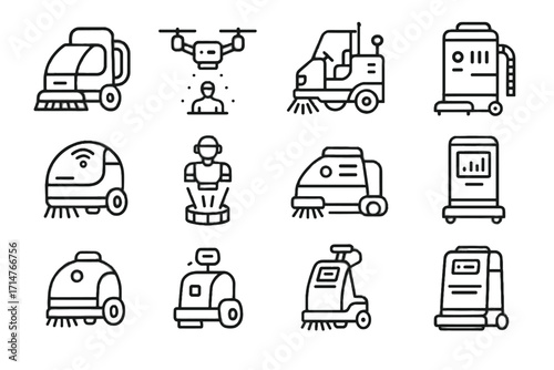Programmable vector robots icon digital machine dust cleaning connected warehouse holographic industrial
