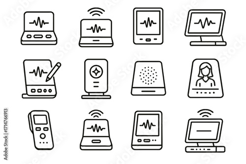 Hub modern desktop device connected icon speech voice portable vector office audio