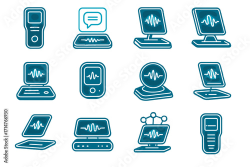 Vector floating icons desk futuristic pad icon digital device tablet speech voice