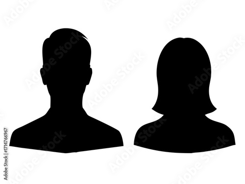 Male and female face silhouette or icon. Man and woman avatar profile. Unknown or anonymous person. Vector illustration.
