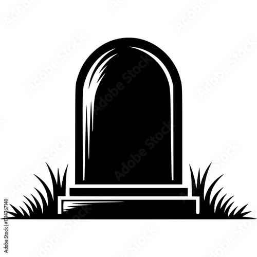Gravestone: A solemn monochrome silhouette of a tombstone against a pure background, conveying themes of loss, remembrance, and the passage of time.