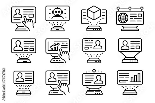 Hologram monitor icon interactive portable futuristic icons panel vector educational learning hub