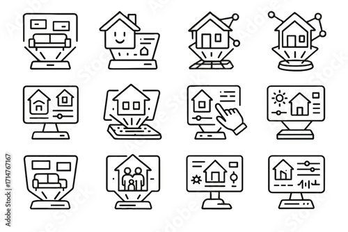 Living vector home futuristic portable icon projection reality interactive interface family