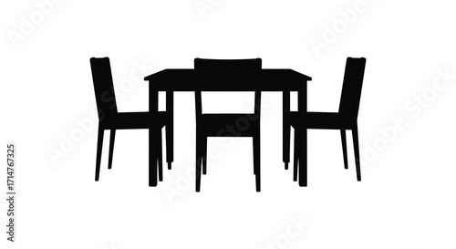 Simple black silhouette of a dining table and four chairs