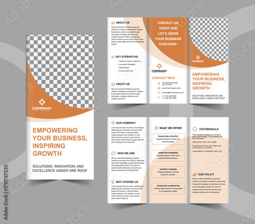 Minimal Peach and Cream Business Brochure Layout, Clean Trifold Design for Corporate Marketing.