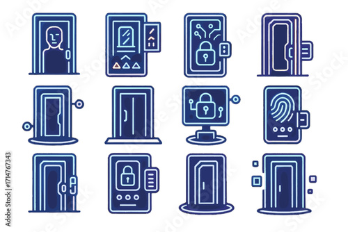 Lock door security digital futuristic panel smart vector entrance reality icon