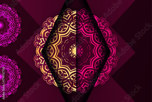 Elegant golden crown design with symmetrical loops and swirling floral mandala ornament