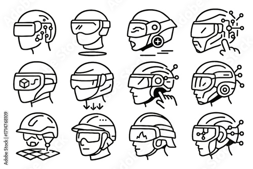 Connected vector vr futuristic interactive predictive training motorcycle icon helmet floating ar