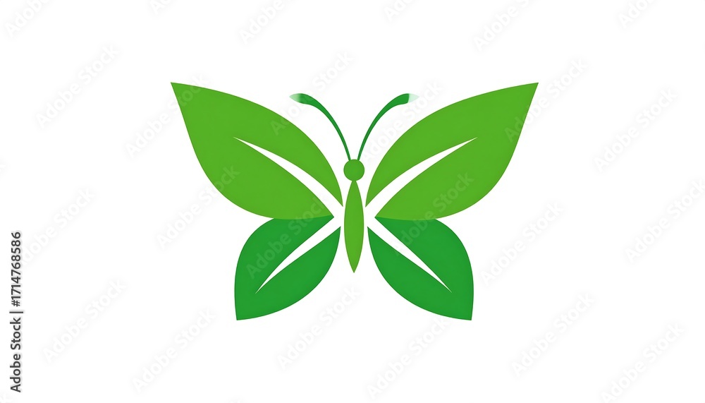 Fototapeta premium A vibrant green butterfly design, formed from stylized leaves, creates a serene and eco-friendly visual.