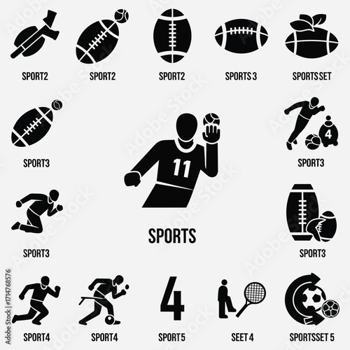 Collection of Sport Icons Representing Various Sports and Athletic Activities