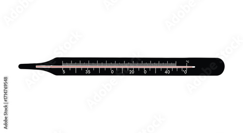 A simple illustration of a black medical thermometer displaying a temperature reading