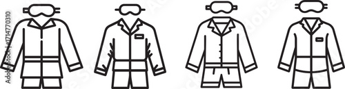 Pajama set icons with eye mask silhouette