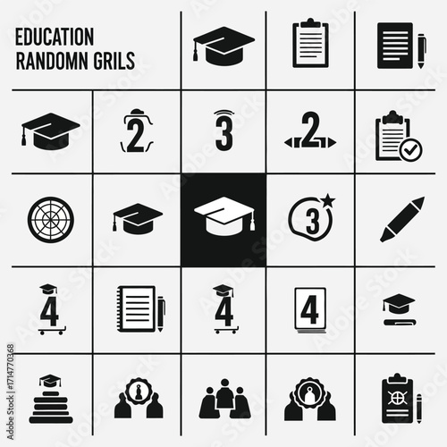 Education icons, symbols and illustrations representing learning, knowledge and academic achievement
