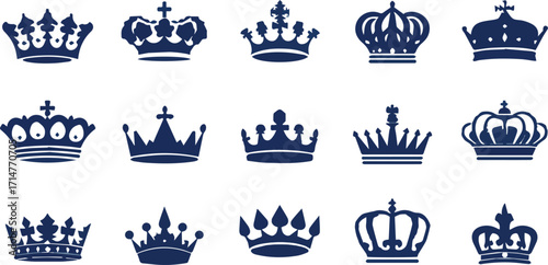 Collection of royal blue crown silhouettes silhouette