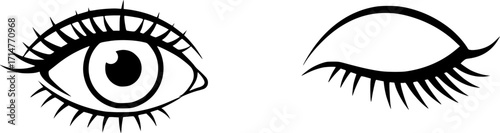 A black and white illustration of eyes, simple line art, minimalist design, high contrast, vector graphics