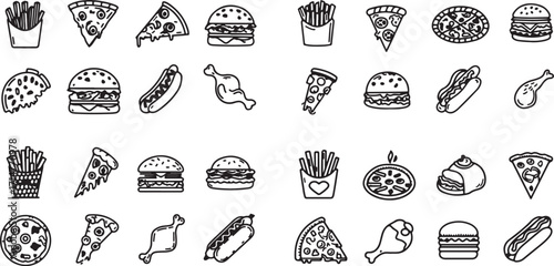 Collection of fast food icons in silhouette style