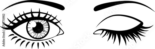 A black and white illustration of eyes, simple line art, minimalist design, high contrast, vector graphics