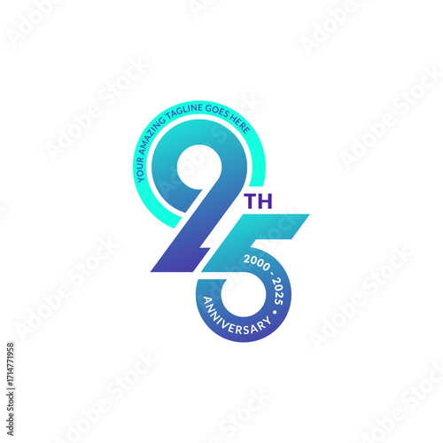 25 years anniversary logo number with circle shape for greeting or tagline. Vector illustration