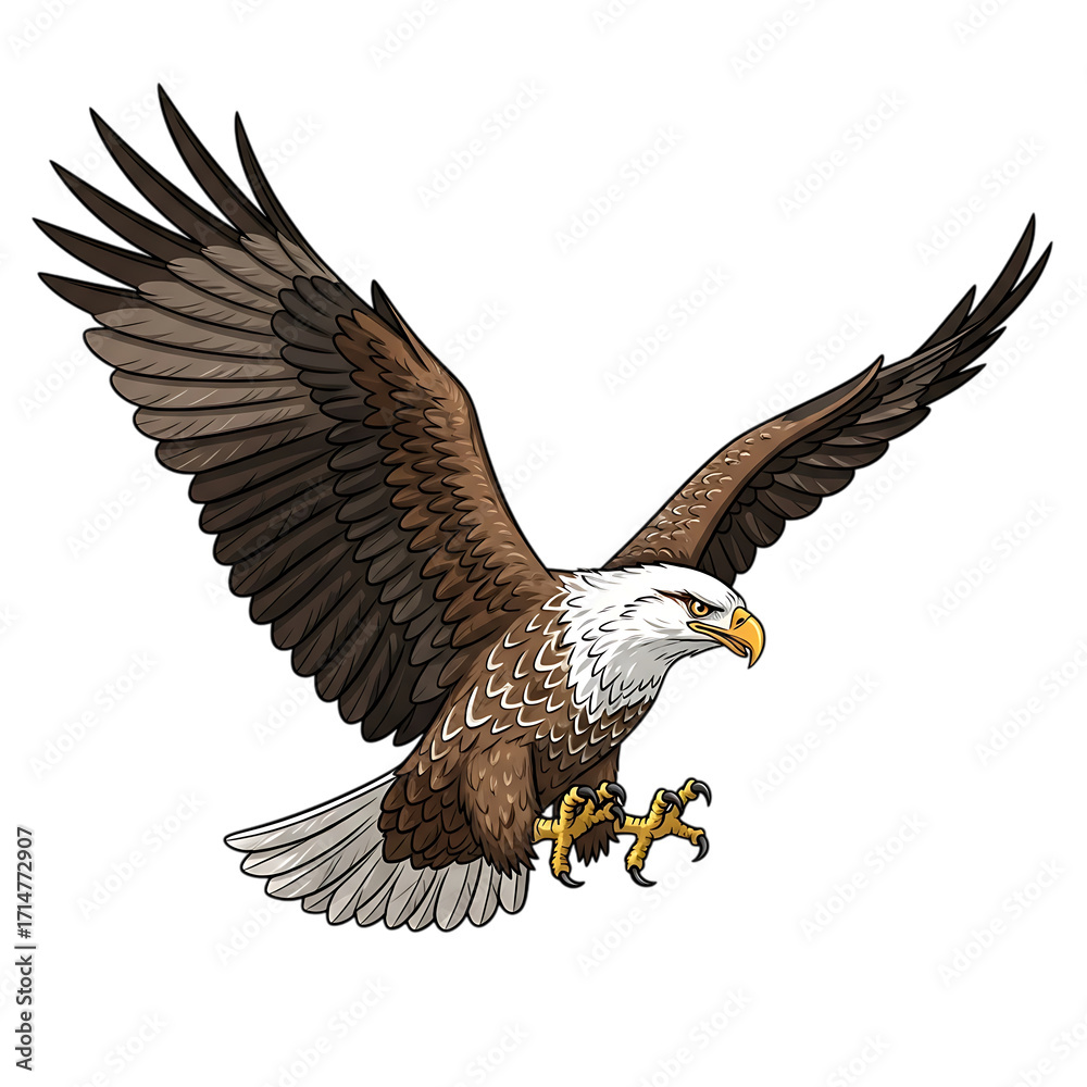 Fototapeta premium Majestic bald eagle in flight with wings spread wide