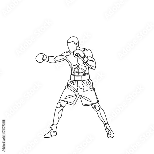 Line drawing of a boxer in stance preparing for a punch  
