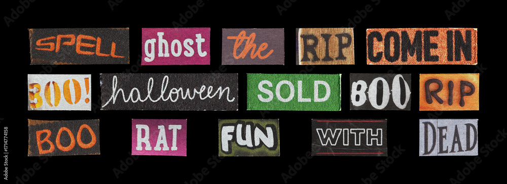 Obraz premium halloween text cutout words for social overlays on black background 