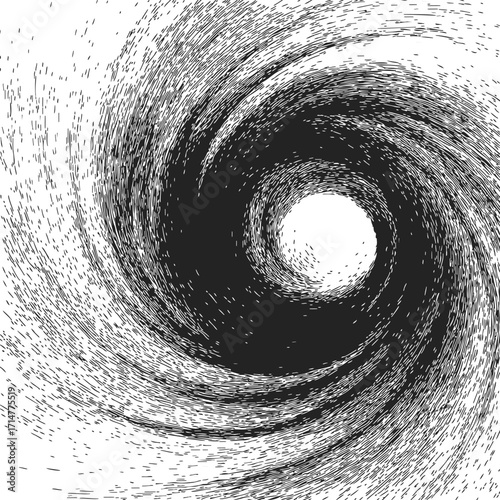 Black hole sketch hand drawn swirling vortex with dynamic motion lines — stock vector