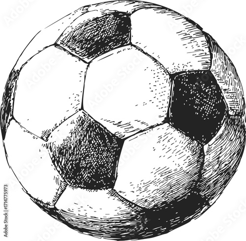 Soccer ball sketch hand drawn classic black and white panel design — stock vector