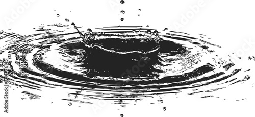 Water droplet splash sketch, hand drawn style with ripples and crown effect — stock vector