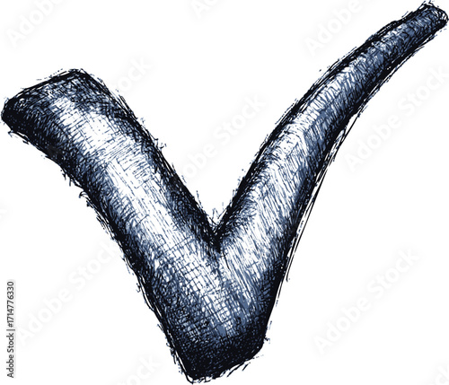 Check mark sketch hand drawn style rough textured symbol — stock vector