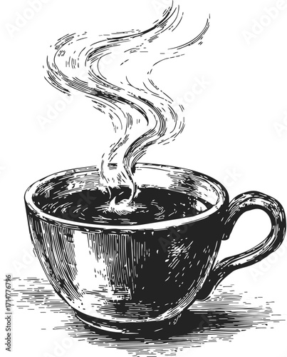 Coffee cup sketch hand drawn with swirling steam on white background — stock vector