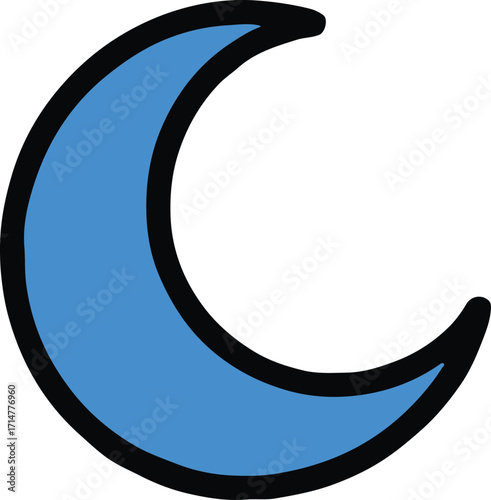 blue crescent moon outline icon vector for mobile ui night mode sleep app design interface symbol