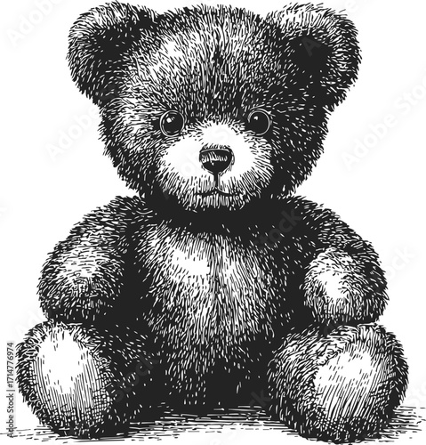 Teddy bear sketch hand drawn style sitting plush toy illustration — stock vector