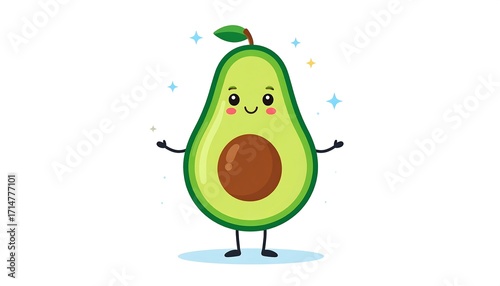 Cheerful avocado character with friendly expression