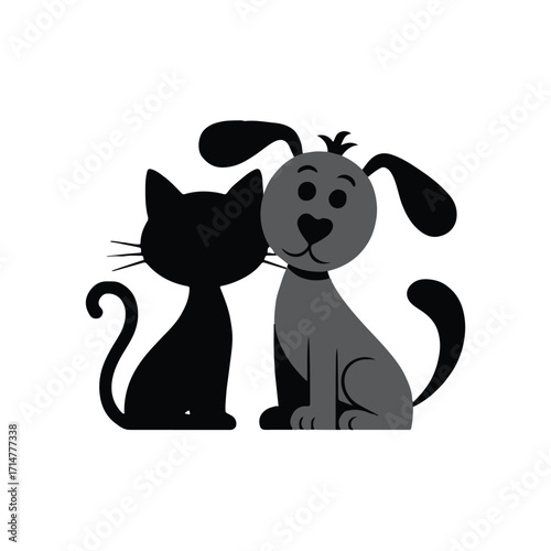 minimalist flat style cat and dog duo vector illustration for pet shop veterinary nursery branding design element