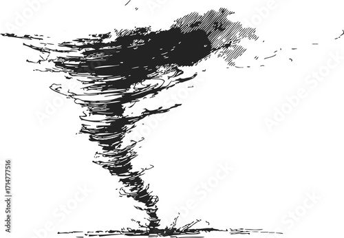Tornado sketch hand drawn swirling funnel cloud with dynamic wind lines — stock vector