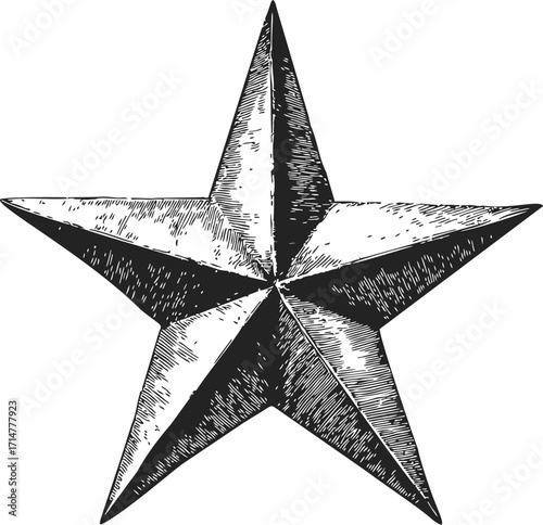 Star sketch hand drawn three dimensional five point geometric shape — stock vector