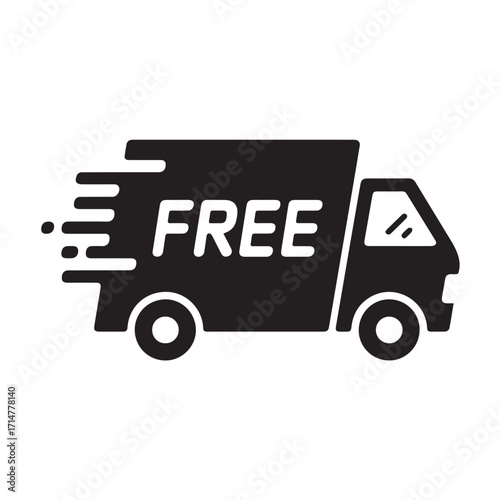 free shipping and delivery truck silhouette vector icon with speed lines for ecommerce branding