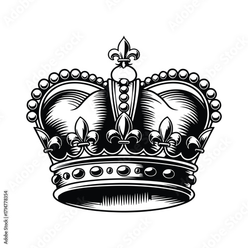 Vector art of a majestic royal crown with intricate details, symbolizing power, monarchy, and authority