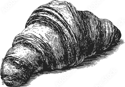 Croissant sketch hand drawn detailed French pastry illustration — stock vector